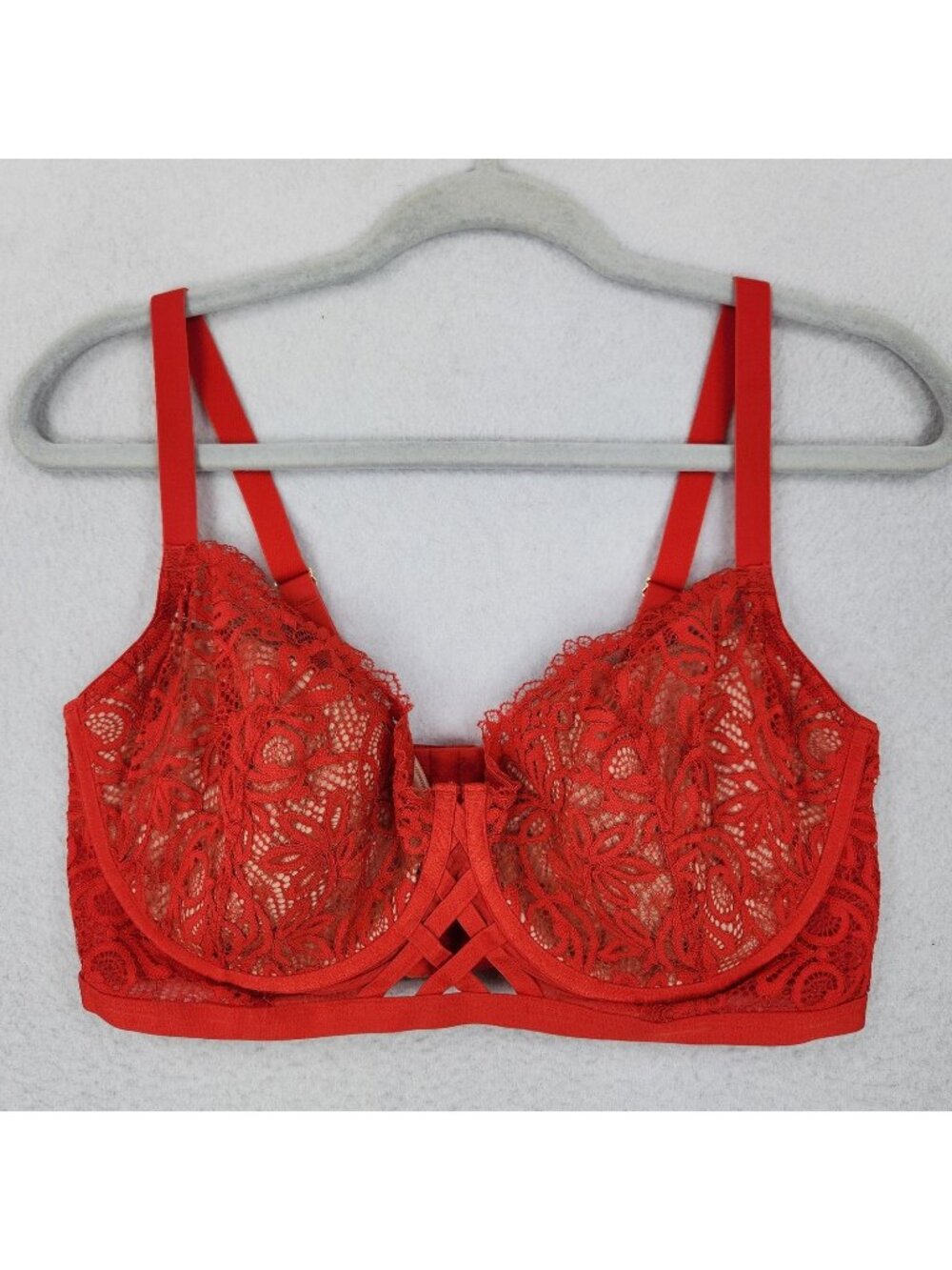 Adore Me Bra Womens 38DDD Red Lace Balconette Underwire Lightly Lined